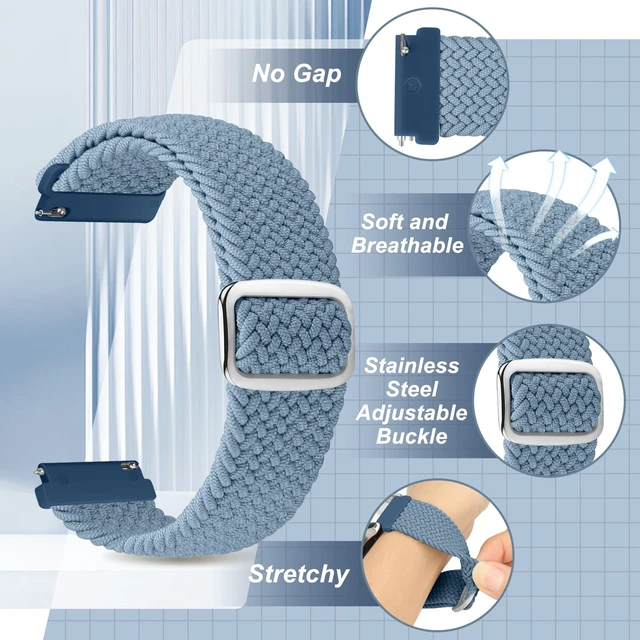Alt view image 3 of 7 - 2 Pack 20mm Quick Release Braided Bands Compatible with Garmin Venu, Forerunner 55/165/245/645, Vivoactive 6/5/3, Adjustable Band for Amazfit Active/Bip 3