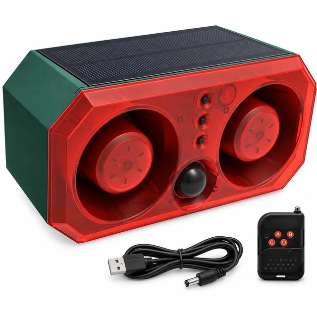 Main image of Solar Motion Alarm 130dB Dual Speakers, 3 Modes Solar+USB Charging Custom & Preset Sounds Night/24H/Timer For Yard, Coop, Farm, Driveway, Garden, Barn