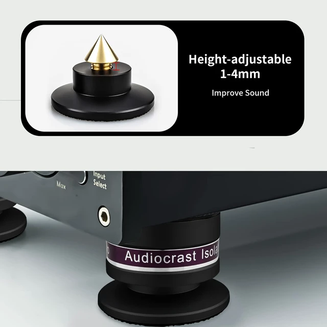 Alt view image 2 of 7 - HiFi Speaker Spikes IF03B by Audiocrast, Speaker Vibration Dampener Stand Feet Pads Shock Absorber Isolation Pucks, Speaker Resonance Reducer with Non-Slip Mat for Turntable Amp CD DAC Recorder