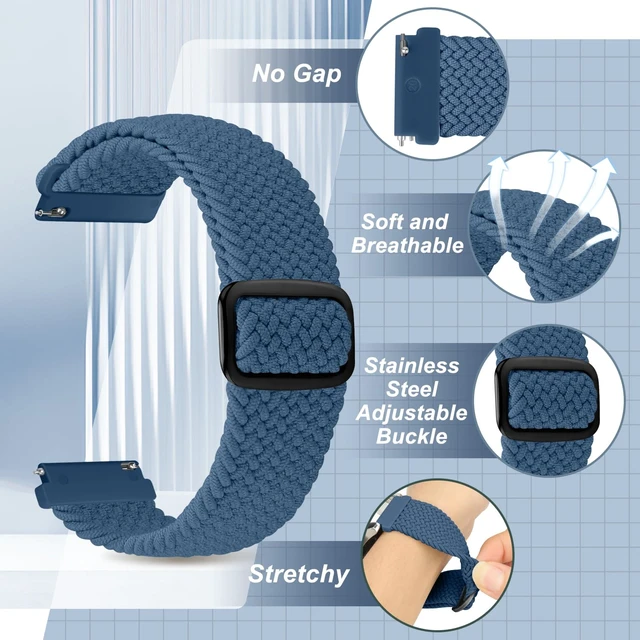Alt view image 3 of 7 - 2 Pack 20mm Quick Release Braided Bands Compatible with Garmin Venu, Forerunner 55/165/245/645, Vivoactive 6/5/3, Adjustable Band for Amazfit Active/Bip 3