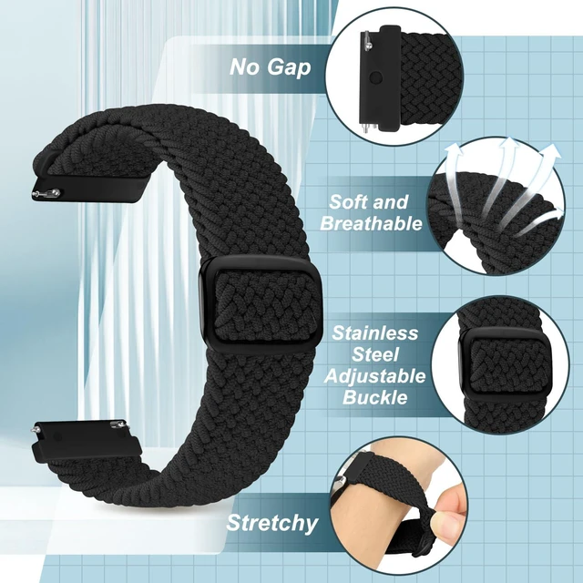 Alt view image 3 of 7 - 2 Pack 20mm Quick Release Braided Bands Compatible with Garmin Venu, Forerunner 55/165/245/645, Vivoactive 6/5/3, Adjustable Band for Amazfit Active/Bip 3
