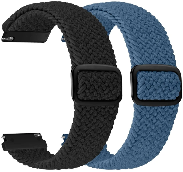 Main image of 2 Pack 20mm Quick Release Braided Bands Compatible with Garmin Venu, Forerunner 55/165/245/645, Vivoactive 6/5/3, Adjustable Band for Amazfit Active/Bip 3