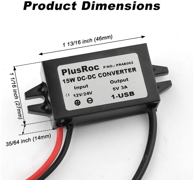 Alt view image 5 of 7 - 2-Pack Waterproof DC 12V/24V to 5V 3A Buck Converter, USB Output Stable 5V/3A Output, Waterproof Sealed Enclosure, Built-in Multi-Protection, For Automotive & DIY Electronics Projects
