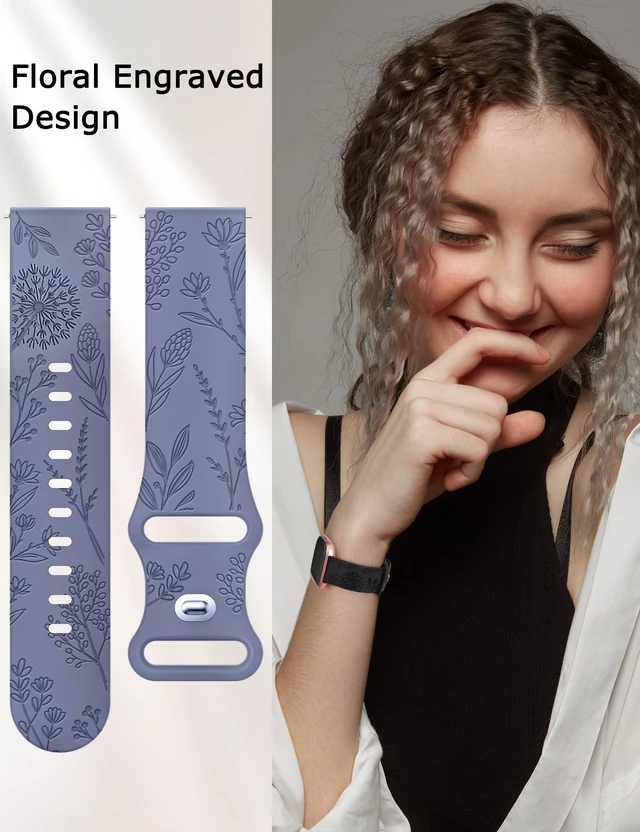 Alt view image 5 of 5 - 3 Packs Floral Engraved Band Compatible with Fitbit Versa 2 Band/Versa Lite/Versa Band Women, Cute Soft Silicone Dandelion Flower Pattern Sport Designer Fancy Summer Strap for Versa 2
