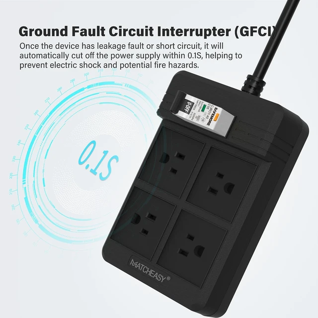 Alt view image 3 of 7 - GFCI Power Strip with 4 Outlets, 30mA RCBO Circuit Breaker, Black 14AWG Heavy Duty Cord,5.9FT Cord with Leakage Protection & Reset Button for Workshop,Garage, Jobsite, Home Office