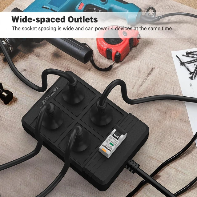 Alt view image 4 of 7 - GFCI Power Strip with 4 Outlets, 30mA RCBO Circuit Breaker, Black 14AWG Heavy Duty Cord,5.9FT Cord with Leakage Protection & Reset Button for Workshop,Garage, Jobsite, Home Office