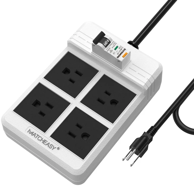 Main image of GFCI Power Strip with 4 Outlets, 30mA RCBO Circuit Breaker, White 14AWG Heavy Duty Cord,5.9FT Cord with Leakage Protection & Reset Button for Workshop,Garage, Jobsite, Home Office