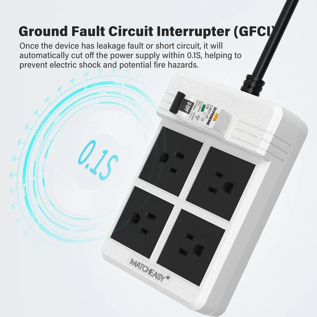 Alt view image 2 of 7 - GFCI Power Strip with 4 Outlets, 30mA RCBO Circuit Breaker, White 14AWG Heavy Duty Cord,5.9FT Cord with Leakage Protection & Reset Button for Workshop,Garage, Jobsite, Home Office