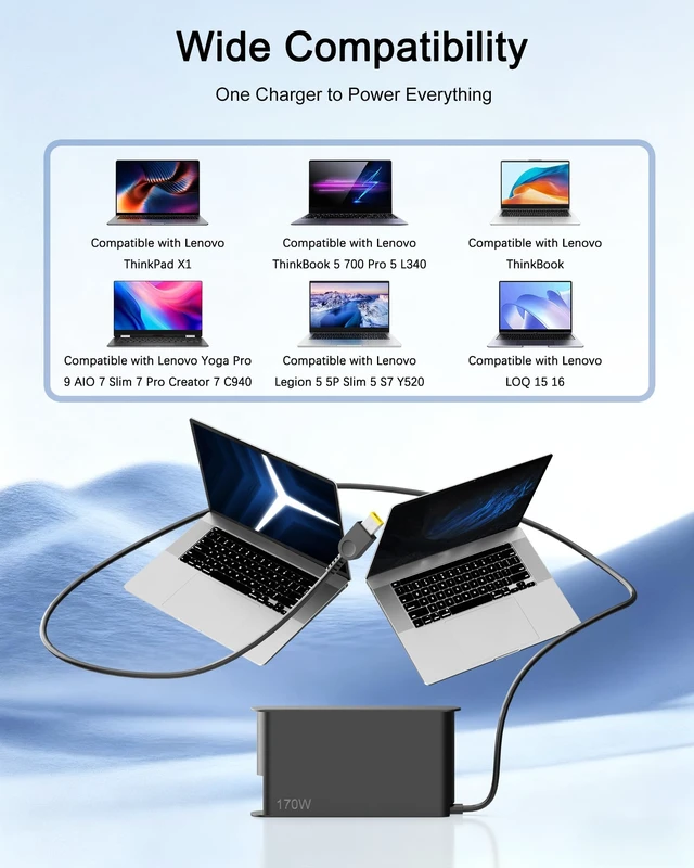 Alt view image 6 of 7 - Slim Tip 170W Laptop Charger Compatible with Lenovo Legion Slim 5 5P S7 5i Yoga Pro 7 IdeaPad Pro 5 Thinkpad P1 P50 P51 P52 P53 P70 P71 P73 P16 P15 T15g X1 Extreme LOQ 15 16, Power Adapter