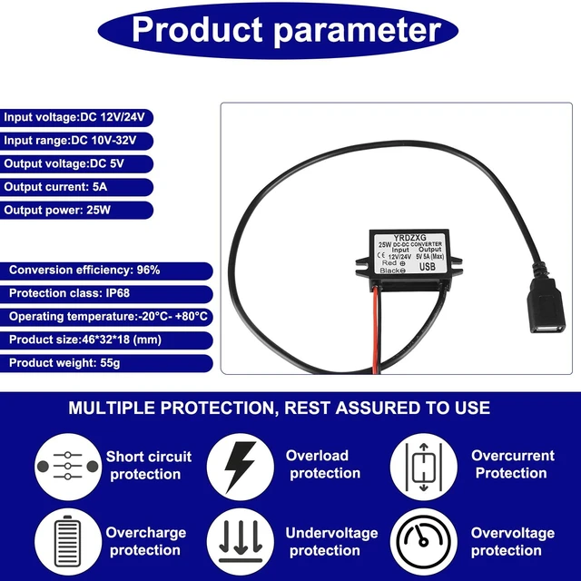 Alt view image 2 of 6 - 3Pcs USB Female 5V 5A 25W DC Converter 12V 24V to 5V DC Buck Converter Adapter Buck Module