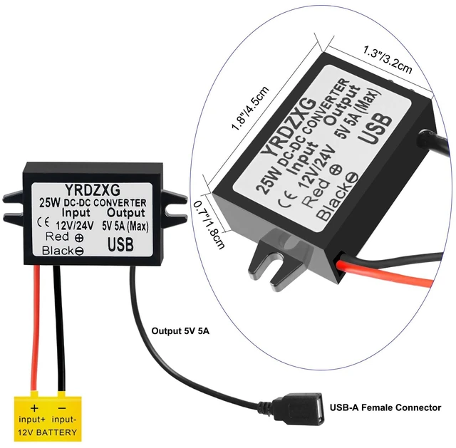Alt view image 5 of 6 - 3Pcs USB Female 5V 5A 25W DC Converter 12V 24V to 5V DC Buck Converter Adapter Buck Module