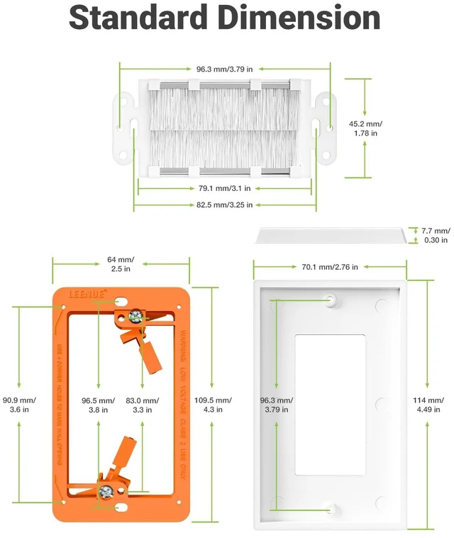 Alt view image 2 of 7 - Brush Wall Plate with Mounting Bracket, 4 Pack Cable Pass Through Single Gang Cord Hider Decorator Cover for Low Voltage Wires, TV Home Theater System, White and Orange