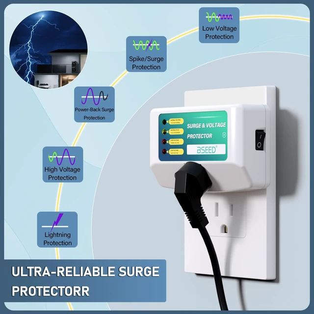 Alt view image 3 of 6 - Single Outlet Surge Protector for Refrigerator, Voltage Protector with Light Indicators for TV, PC, Washing Machine, and Other Home Appliance, Power Wall Surge Protector, 125V, 1875W, 1 Pack