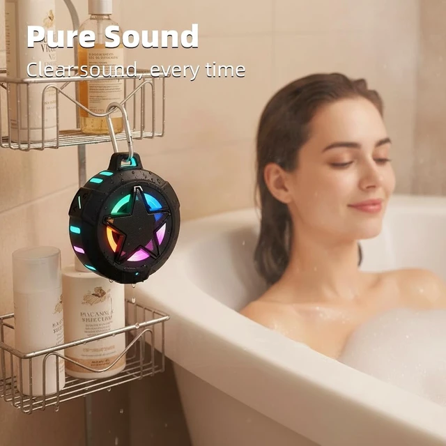 Alt view image 4 of 7 - Shower Speaker Bluetooth Waterproof for Paddle Board Gifts Teen Boys Portable Wireless Speakers, IP67 Floating, TF Card, Small Outdoor Stuff with LED Light for Beach, Kayak, Gifts for Kids, Men