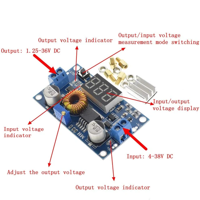 Alt view image 4 of 5 - 5A 75W DC-DC Step Down Power Module XL4015 Adjustable with LED Voltmeter Free Pillars (Pack of 2)