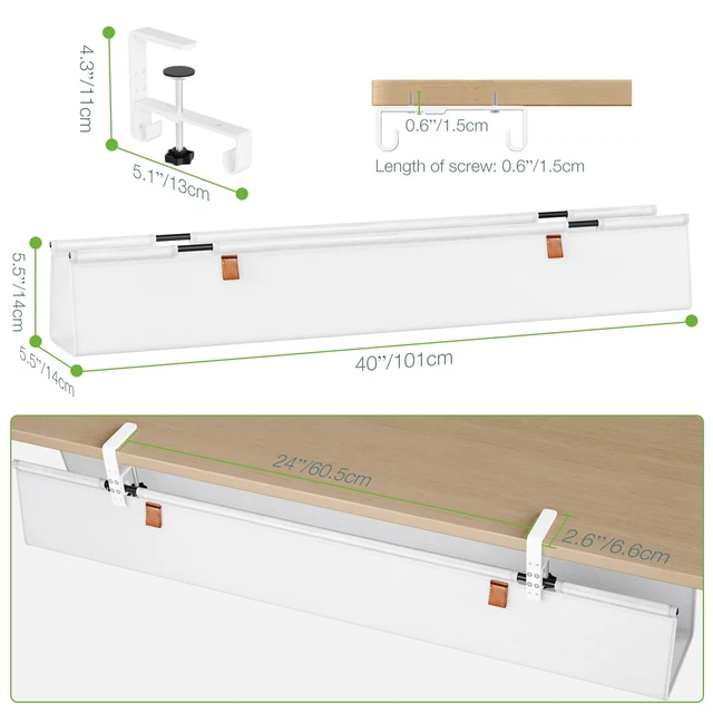 Alt view image 4 of 7 - Under Desk Cable Management Tray, 40 inch No Drill Cord Organizer Adjustable Clamp/Screw Mount, Sturdy Oxford Fabric, Wire Management Tray for Power Strips, Home Office & Gaming Desk, White