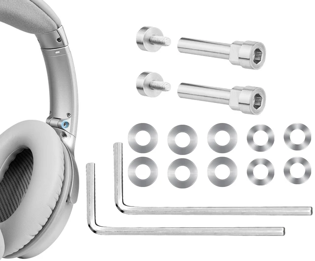 Main image of Metal Swivel Pins Replacement Parts Kit for Bose QuietComfort 35/QC35/QC35 II/QC45/QuietComfort SE (QC SE)/Quiet Comfort Wireless Headphones, Hinge Screws Accessories and Gasket - Silver
