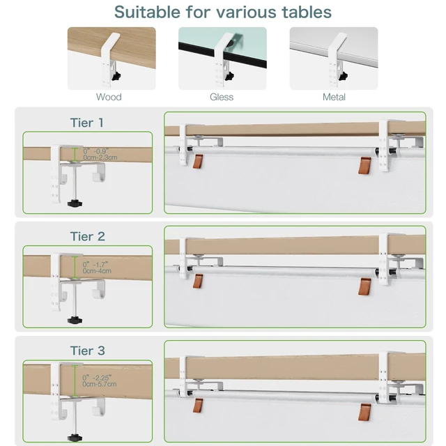 Alt view image 7 of 7 - Under Desk Cable Management Tray, 40 inch No Drill Cord Organizer Adjustable Clamp/Screw Mount, Sturdy Oxford Fabric, Wire Management Tray for Power Strips, Home Office & Gaming Desk, White