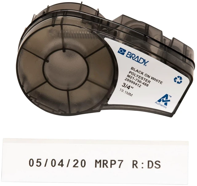 Main image of Authentic (M21-750-488) Solvent-Resistant Lab Label for Lab, Barcode and Printed Circuit Board Labeling, Black on White- For M210, M210-LAB, M211, BMP21-PLUS and BMP21-LAB Printers.75" W 21' L
