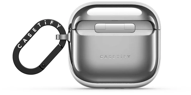 Alt view image 2 of 3 - Mirror Case for AirPods 4/5 - Silver Slim Fit Wirelss Charging Compatible 360-degree Protection sad potato face