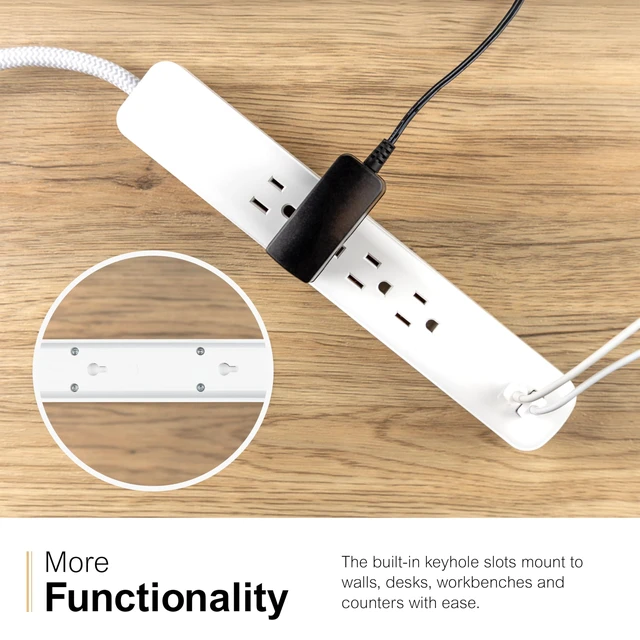 Alt view image 5 of 7 - Sur Protector Power Strip with USB Ports, 3 Ft Braided Extension Cord 1060 Joules, 4 Outlet Extender, 1 USB-A, 1 USB-C, Flat Plug, Wall Mount, ETL Safety Listed, White, 41354