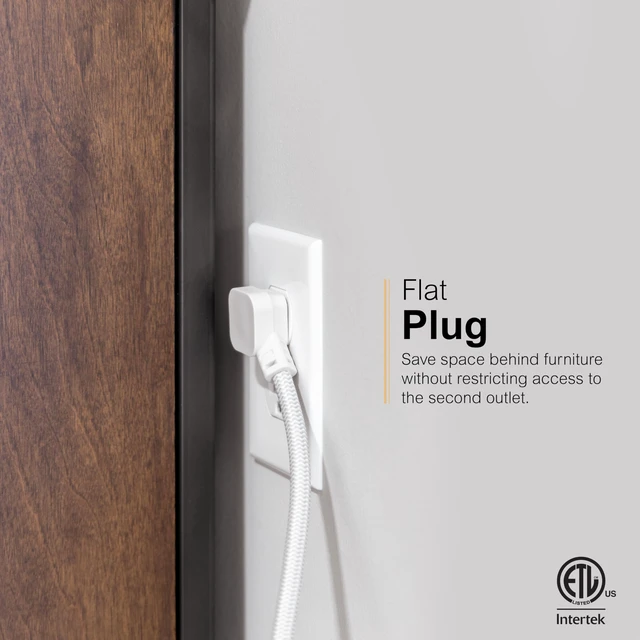 Alt view image 6 of 7 - Sur Protector Power Strip with USB Ports, 3 Ft Braided Extension Cord 1060 Joules, 4 Outlet Extender, 1 USB-A, 1 USB-C, Flat Plug, Wall Mount, ETL Safety Listed, White, 41354