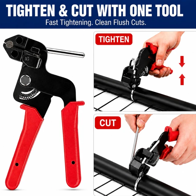 Alt view image 4 of 7 - 300PCS Metal Zip Ties Gun Kit, Silver 7.8"/9.8"/11.8" Self-Locking 304 Stainless Steel Zip Ties, Heavy Duty Cable Tie Fastening Cutting Release Tool Set for Outdoor Fence, Exhaust Pipe and Farm Use