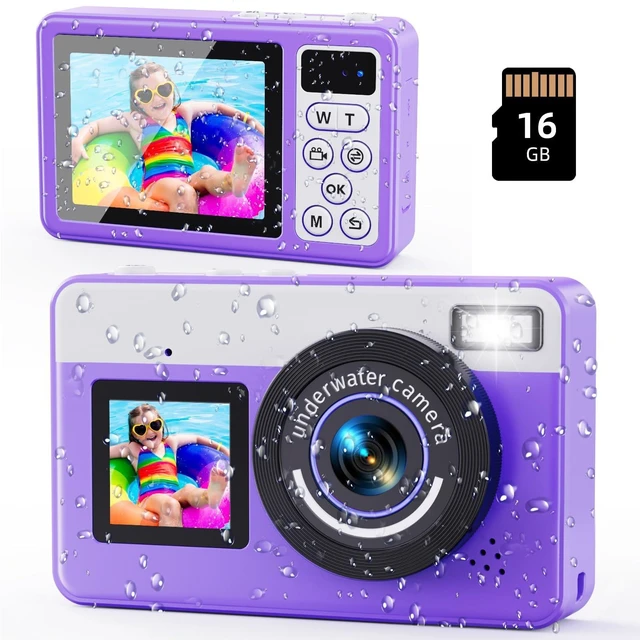 Main image of D70 Underwater Camera, 10FT Waterproof Digital Camera for Pool & Beach, 4K 48MP Teens Underwater Cam with Dual Screens, Autofocus, 18X Zoom, Floating Camera for Boys Girls Purple(16GB)