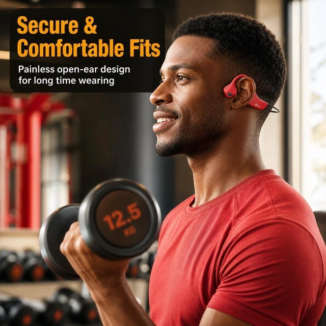 Alt view image 3 of 7 - Bone Conduction Headphones Bluetooth Open Ear Earbuds Wireless Headset Bluetooth Titanium Lightweight Waterproof for Workout Running Hiking Walking Bicycling