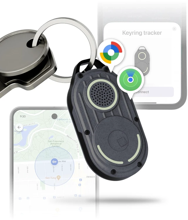 Main image of AirNotch Pro Dual - Bluetooth Tracker Keychain - Compatibile with Both Apple iOS Find My and Google Android Find Hub Replaceable Batteries, Loud 360° Sound, Anti-Loss Locator, Gray