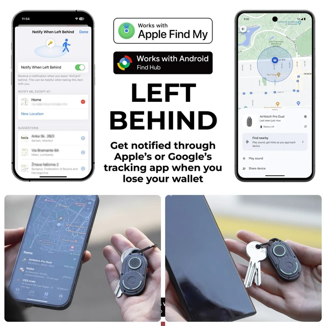 Alt view image 4 of 5 - AirNotch Pro Dual - Bluetooth Tracker Keychain - Compatibile with Both Apple iOS Find My and Google Android Find Hub Replaceable Batteries, Loud 360° Sound, Anti-Loss Locator, Gray