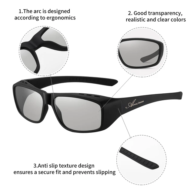Alt view image 5 of 7 - Cinema Passive 3D Glasses Large Frame,Clearer,Brighter,for RealD 3D Movie(2 Pack)