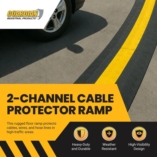 Alt view image 3 of 7 - 2-Channel Cable Protector Ramp, Rubber Floor Cord Cover, Outdoor Rubber Base with Hinged Lid, Protects Cords and Wires up to 3.25 In, Drive-Over Ramp Design, Links with T-Connectors