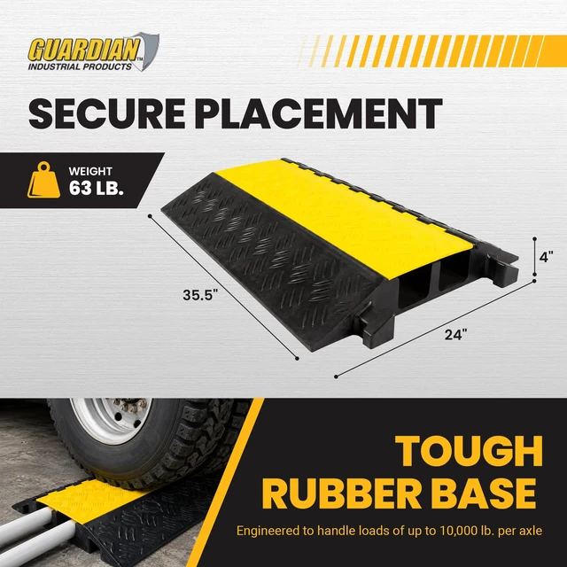 Alt view image 4 of 7 - 2-Channel Cable Protector Ramp, Rubber Floor Cord Cover, Outdoor Rubber Base with Hinged Lid, Protects Cords and Wires up to 3.25 In, Drive-Over Ramp Design, Links with T-Connectors