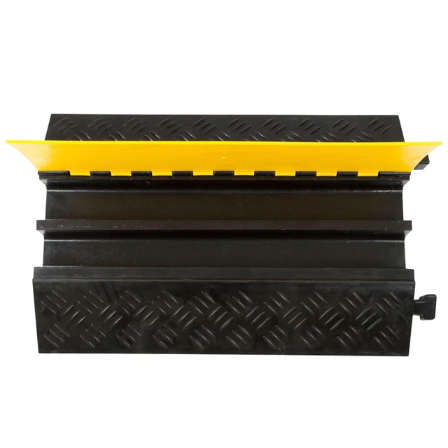 Alt view image 7 of 7 - 2-Channel Cable Protector Ramp, Rubber Floor Cord Cover, Outdoor Rubber Base with Hinged Lid, Protects Cords and Wires up to 3.25 In, Drive-Over Ramp Design, Links with T-Connectors