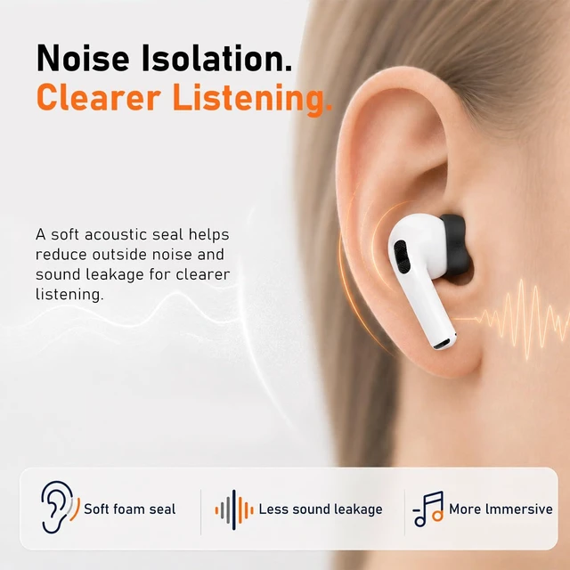 Alt view image 6 of 7 - 6 Pairs Memory Foam Replacement Ear Tips for AirPods Pro 2 & 1 Soft Comfort, Clearer Listening, Secure Fit, Charging Friendly, SealCore Tech Eartips for Aipod Pro 2nd & 1st (Medium, Black)