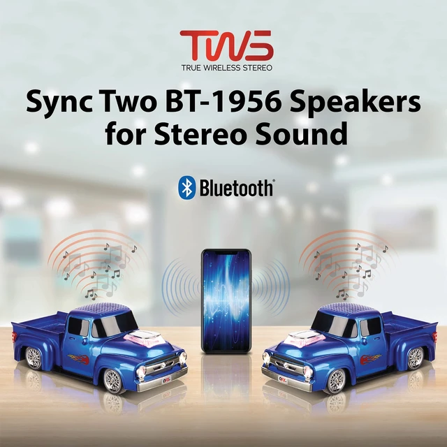 Alt view image 6 of 7 - BT-1956 Rechargable Portable Bluetooth Speaker with FM Radio, Blue 3-Inch Drivers, Hands-Free Calling, Built-in Microphone, USB/microSD/AUX, LED Party Lights