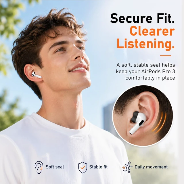 Alt view image 3 of 7 - 6 Pairs Memory Foam Replacement Ear Tips for AirPods Pro 3 Soft Comfort, Clearer Listening, Secure Fit, Charging Friendly, SealCore Tech Eartips for Aipods Pro 3rd Gen (Medium, Black)