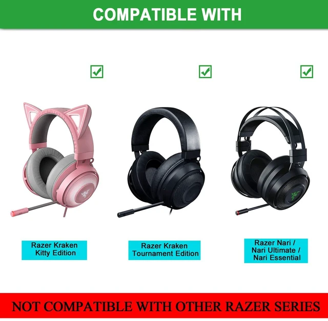 Alt view image 2 of 7 - Replacement Ear Pads Cushion Cover with Protein Leather & Memory Foam for Razer Nari, Ultimate, Essential, Kraken Kitty, Kraken Tournament Edition Headset ONLY Oval (Grey&Gel)