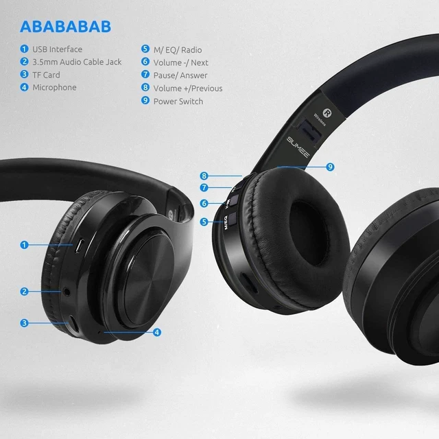 Alt view image 2 of 7 - Waterproof Over-Ear Headphones,V5.0 HD Stereo Sound Wireless Headphones with Mic, Passive Noise Cancelling Headsets for Gym Running Workout Men, Women