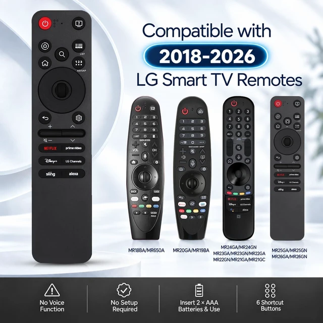 Alt view image 2 of 7 - Replacement Remote Control for 2018 to 2026 LG smart tv (No Voice Function) Easy to use,No setup or programming needed,6 hotkeys