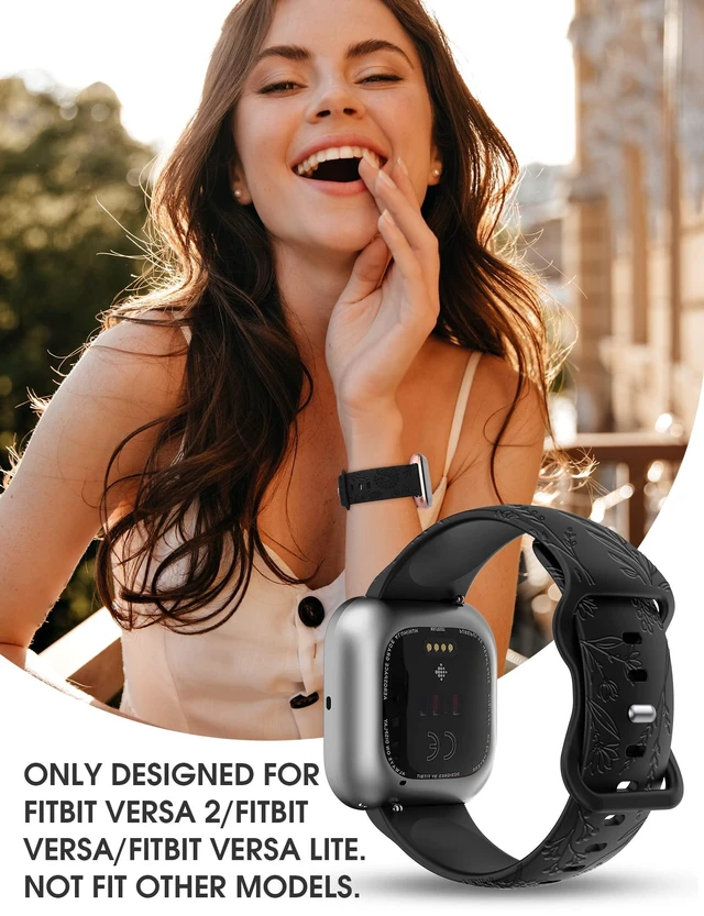Alt view image 6 of 6 - 3 Packs Floral Engraved Band Compatible with Fitbit Versa 2/Versa Lite, Soft Silicone Dandelion Flower Pattern Sport Designer Fancy Summer Strap (Black & Pink& Gray)