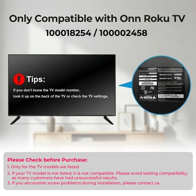 Alt view image 2 of 7 - TV Stand Legs Exclusive for Onn 100018254 100002458 Roku TV, for Onn Roku TV Legs Replacement, Stable Tabletop Design, Screws and Anti-Slip Feet Pad Included
