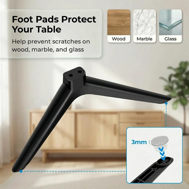 Alt view image 4 of 7 - TV Stand Legs Exclusive for Onn 100018254 100002458 Roku TV, for Onn Roku TV Legs Replacement, Stable Tabletop Design, Screws and Anti-Slip Feet Pad Included