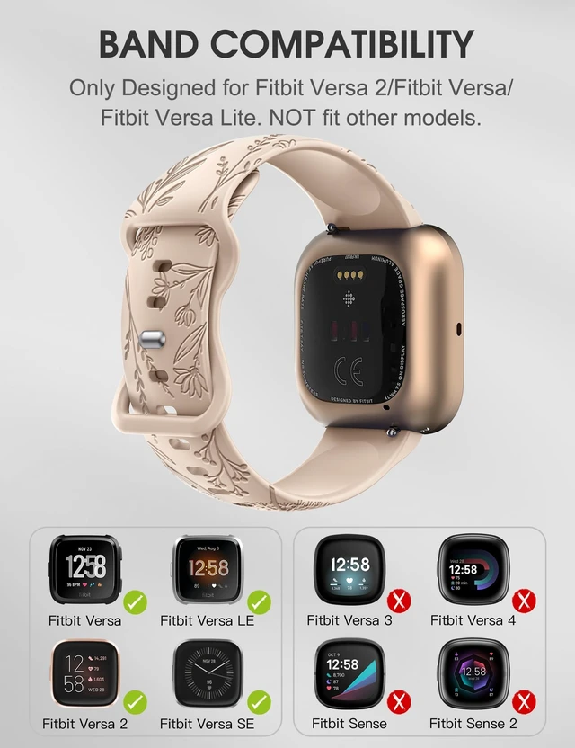 Alt view image 6 of 6 - 3 Packs Floral Engraved Band Compatible with Fitbit Versa 2 Band/Versa Lite/Versa Band Women, Cute Soft Silicone Dandelion Flower Pattern Sport Designer Fancy Summer Strap for Versa 2