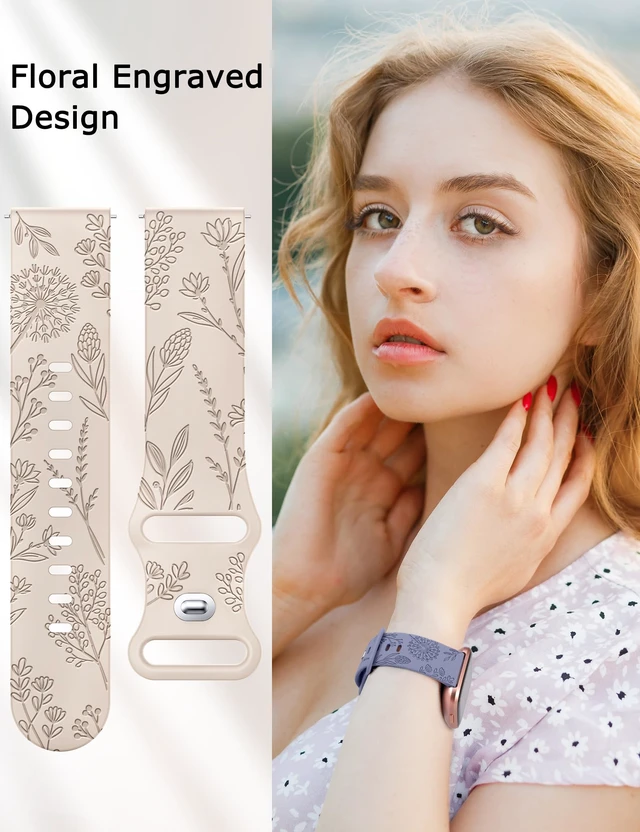 Alt view image 5 of 6 - 3 Packs Floral Engraved Band Compatible with Fitbit Versa 2 Band/Versa Lite/Versa Band Women, Cute Soft Silicone Dandelion Flower Pattern Sport Designer Fancy Summer Strap for Versa 2
