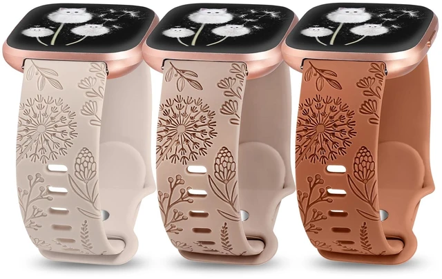 Main image of 3 Packs Floral Engraved Band Compatible with Fitbit Versa 2 Band/Versa Lite/Versa Band Women, Cute Soft Silicone Dandelion Flower Pattern Sport Designer Fancy Summer Strap for Versa 2