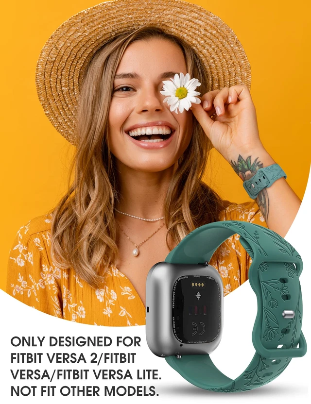 Alt view image 6 of 6 - 3 Packs Floral Engraved Band Compatible with Fitbit Versa 2 Band/Versa Lite/Versa Band Women, Cute Soft Silicone Dandelion Flower Pattern Sport Designer Fancy Summer Strap for Versa 2