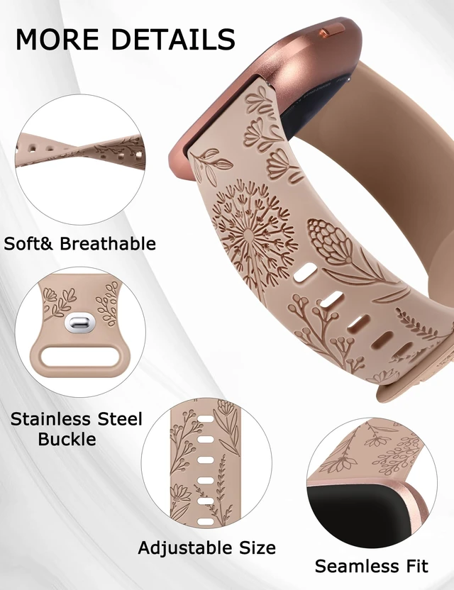 Alt view image 3 of 6 - 3 Packs Floral Engraved Band Compatible with Fitbit Versa 2 Band/Versa Lite/Versa Band Women, Cute Soft Silicone Dandelion Flower Pattern Sport Designer Fancy Summer Strap for Versa 2