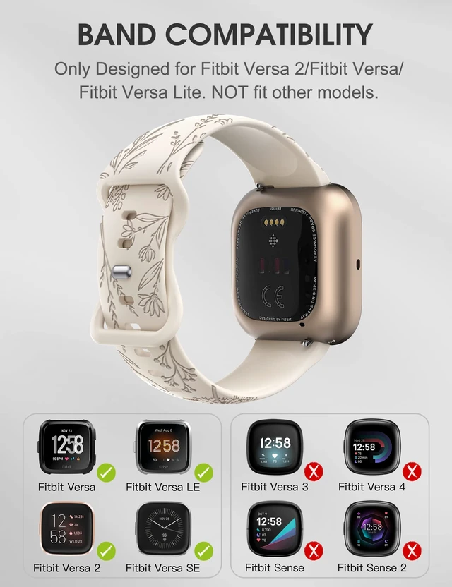 Alt view image 5 of 6 - 3 Packs Floral Engraved Band Compatible with Fitbit Versa 2 Band/Versa Lite/Versa Band Women, Cute Soft Silicone Dandelion Flower Pattern Sport Designer Fancy Summer Strap for Versa 2